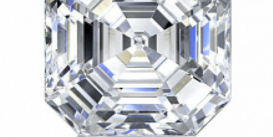 An emerald cut diamond on a white background.