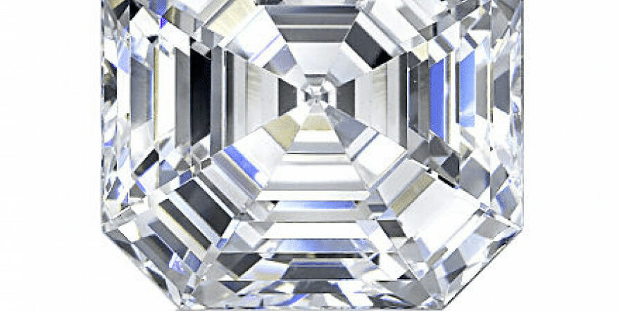 An emerald cut diamond on a white background.