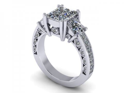 Custom 3 Stone Engagement Ring Princess Ring Rockwall Texas 1