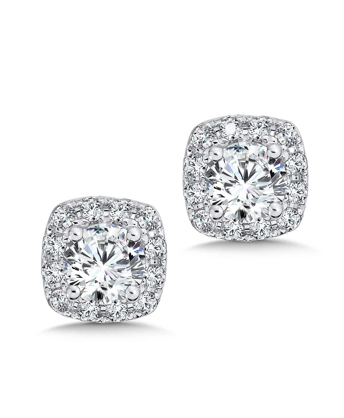 Custom Square Halo Diamond Studs - Custom Diamond Jewelry 1 Carat Diamond Studs Dallas 1