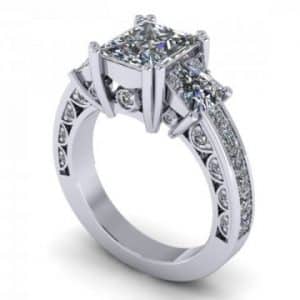 A white gold ring with a princess cut diamond
