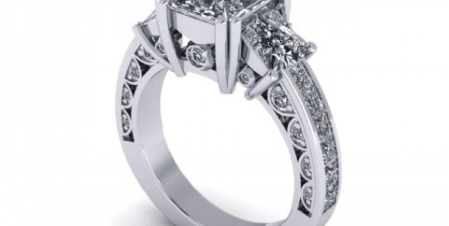 A white gold ring with a princess cut diamond
