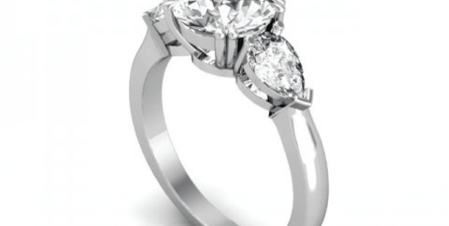 A three stone engagement ring with three pear shaped diamonds