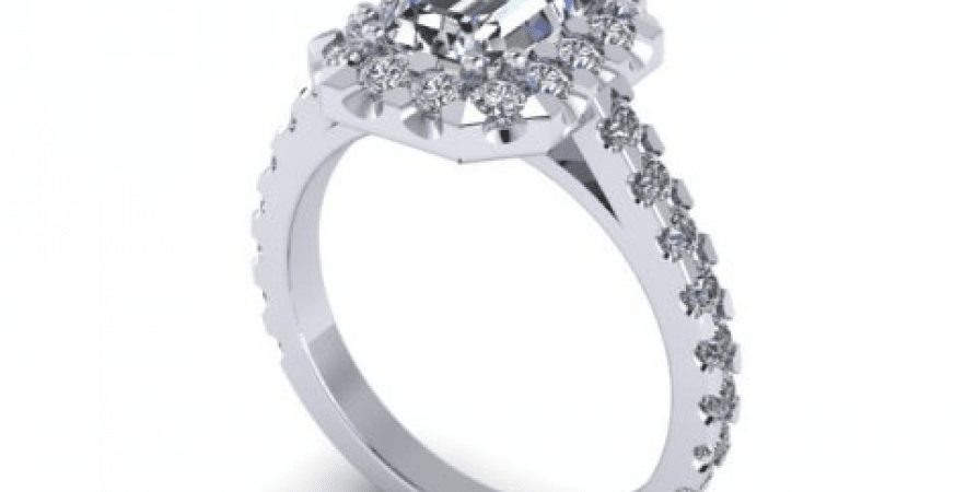 A white gold engagement ring with an oval cut diamond