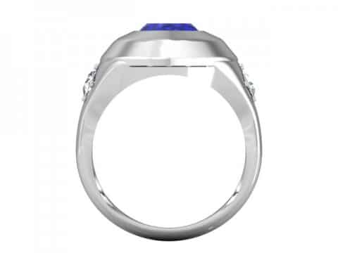 front view of a Blue Sapphire gemstone in the middle of a Diamond Engagement Ring - Shira Diamonds Dallas