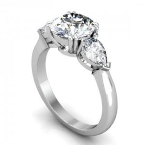 A three stone engagement ring with three pear shaped diamonds