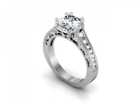 Round Center Chanel Bead Diamond Engagement Ring Setting