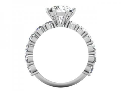 front view of a round engagement ring with 4-carat center diamond and 2-carat diamonds on the side - Shira Diamonds Dallas