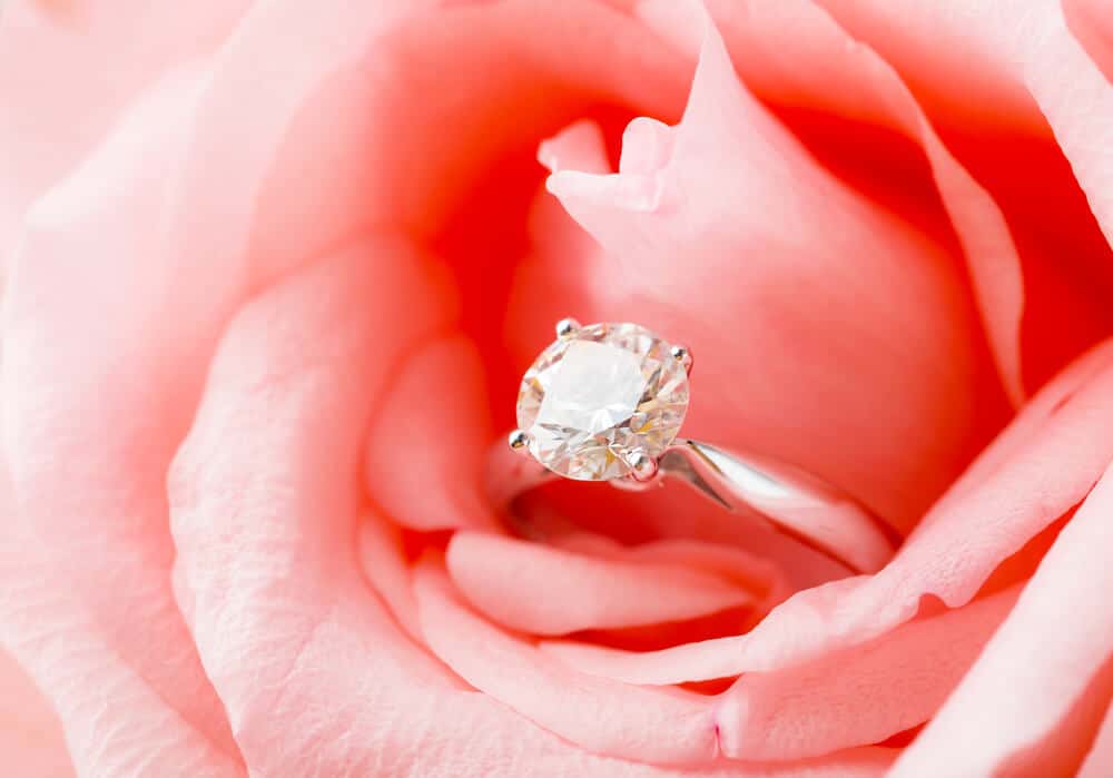 Pink Rose and diamond ring nestled inside - Shira Diamonds